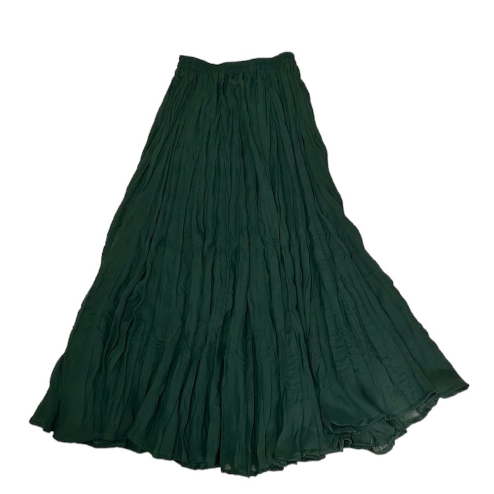 Dark Green MODA Pleated Crinkle Maxi Skirt, Women’s XS Fairy Grunge
